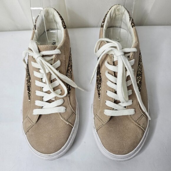 Madewell Sidewal Low-Top Sneaker Beige Suede Leather With Glitter Accent Size 8 - Picture 4 of 10